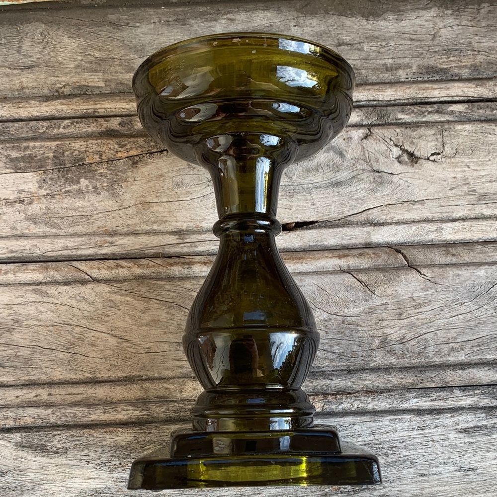 Vintage Smoky Green Glass Pedestal Candle Holder - Picture 7 of 11